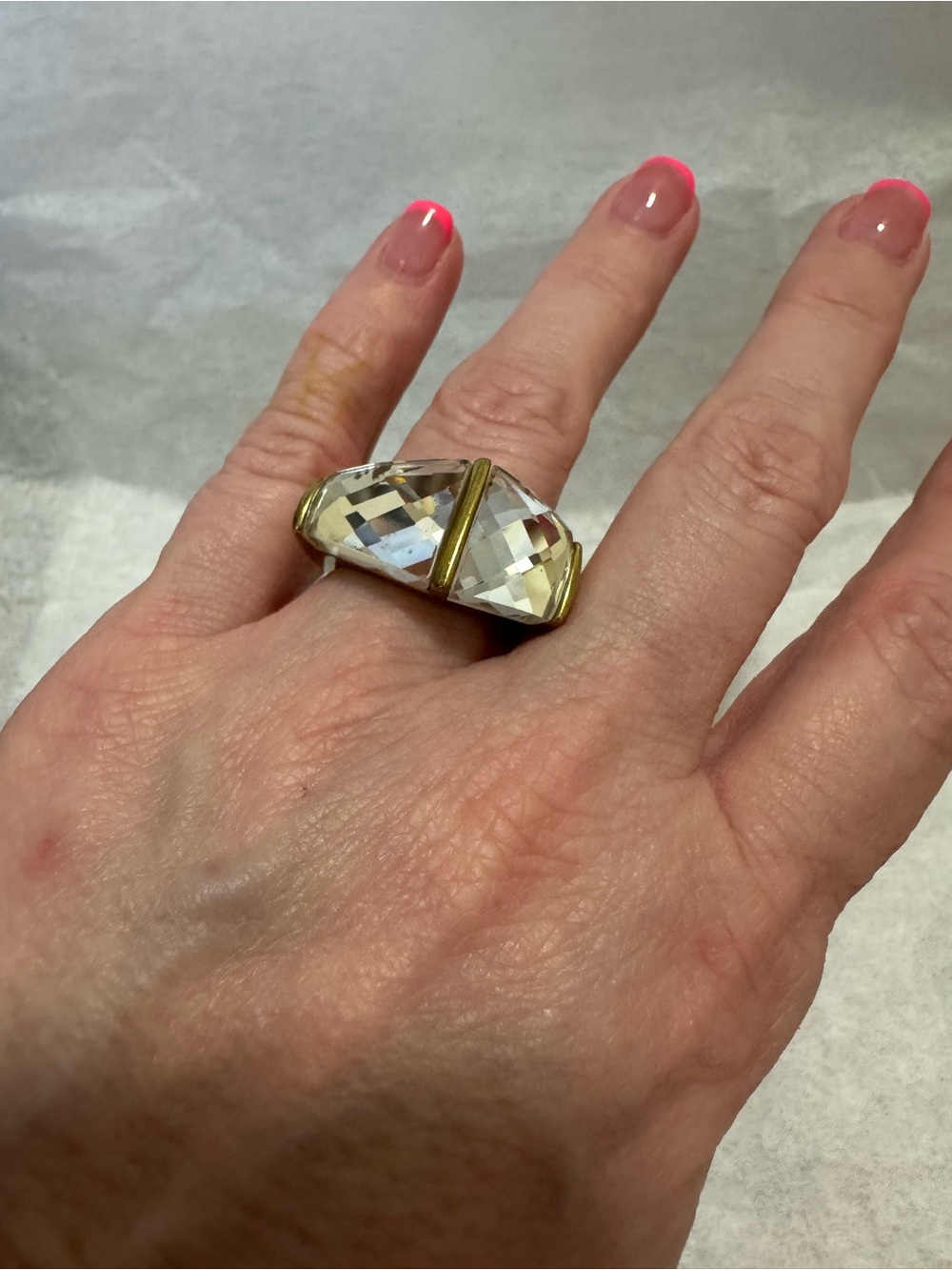 Silpada Two-Tone Statement Ring | Faceted Clear Crystal Gemstone | Size 8